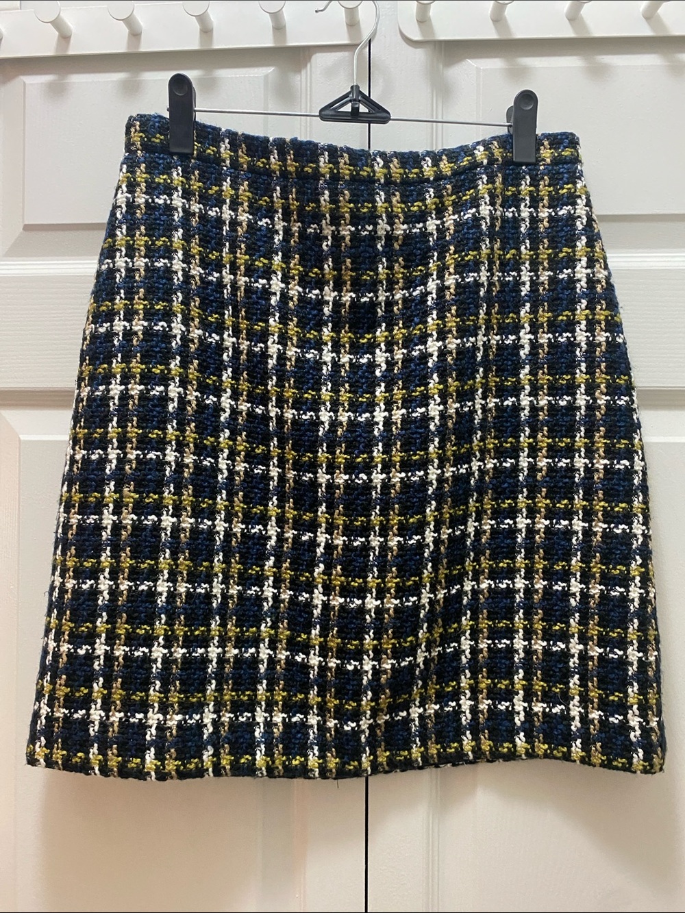 Ann Taylor Navy, Mustard & White Tweed Plaid Mini Skirt - Wool Blend - Size 4